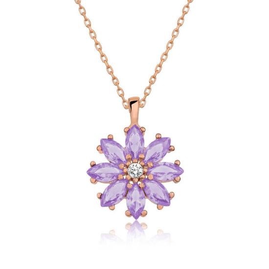 Silver Rose Lilac Flower Necklace