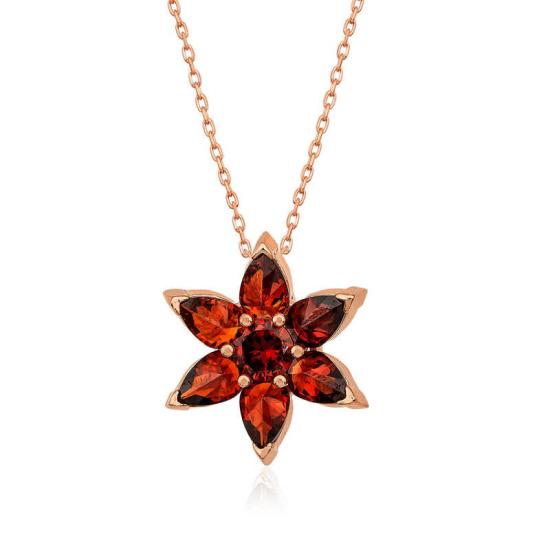 Silver Rose Red Flower Necklace