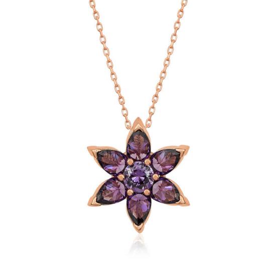 Silver Rose Purple Flower Necklace