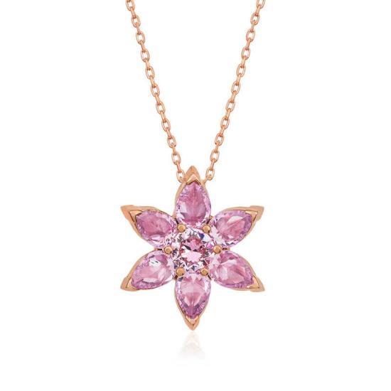 Silver Rose Pink Flower Necklace