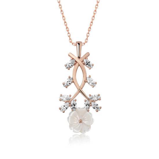 Silver Rose White Spring Flower Necklace