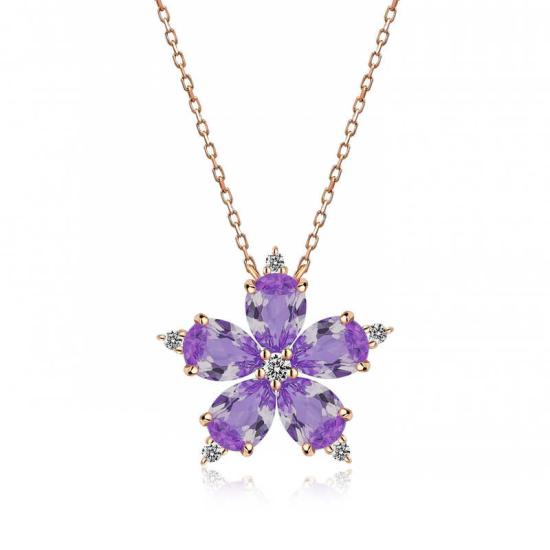 Silver Rose Lilac Camellia Flower Necklace
