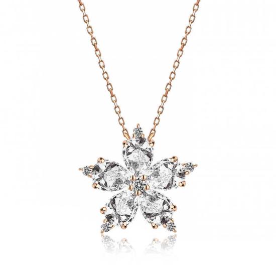 Silver Rose White Camellia Flower Necklace