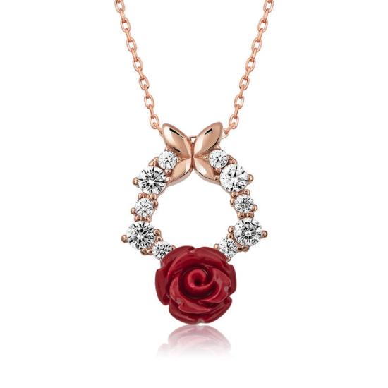 Silver Rose Red Rose Necklace