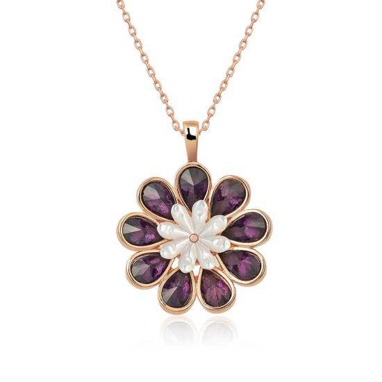 Silver Rose Redbud Flower Necklace