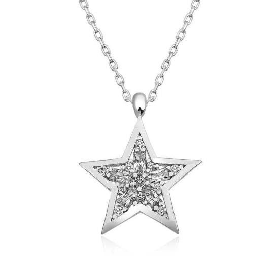 Silver Baguette Stone Star Necklace