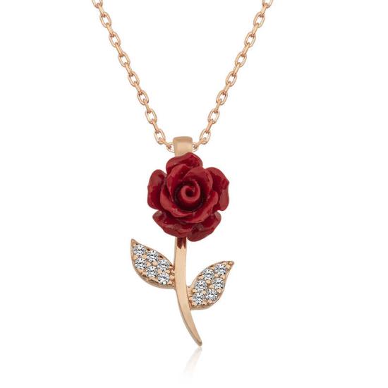 Silver Rose Red Rose Necklace