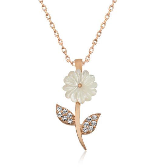 Silver Rose Mother of Pearl Flower Necklace