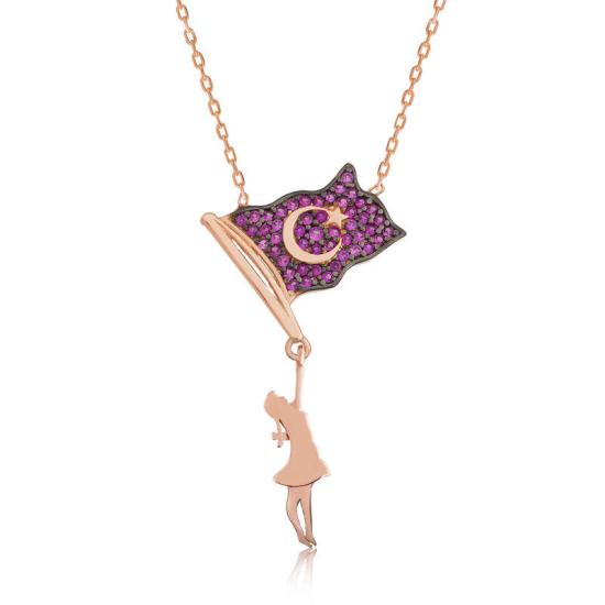 Silver Girl Holding a Flag Necklace
