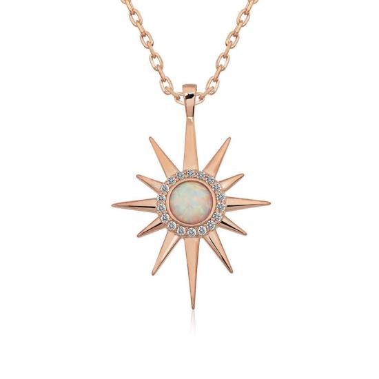 Silver Rose White Opal Stone North Star Necklace