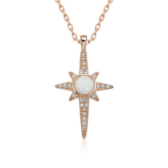 Silver White Opal Stone North Star Necklace