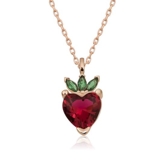 Silver Rose Strawberry Figurine Fruit Necklace