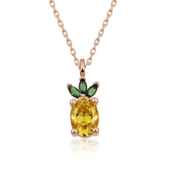 Silver Rose Pineapple Figurine Fruit Necklace