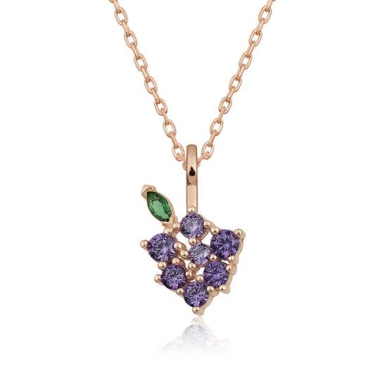 Silver Rose Grape Figured Fruit Necklace
