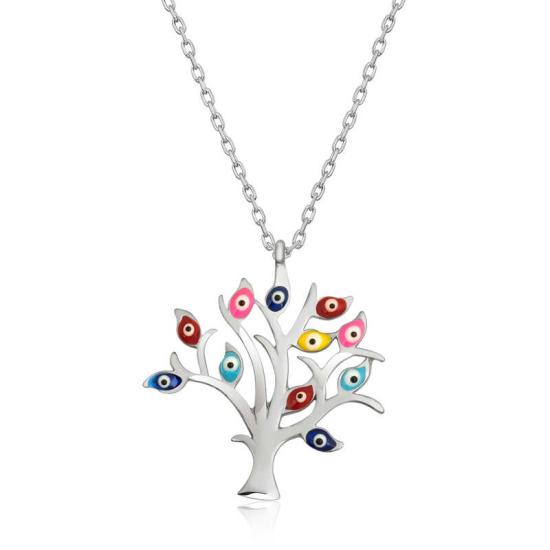 Silver Color Evil Eye Tree of Life Women’s Necklace