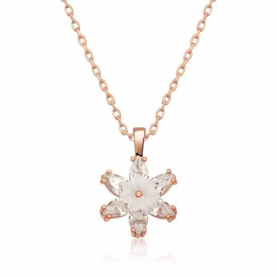 Silver Rose White Lotus Flower Necklace