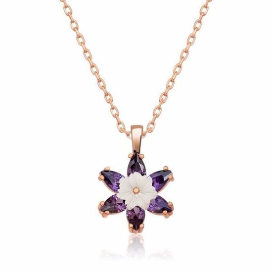 Silver Rose Purple Lotus Flower Necklace