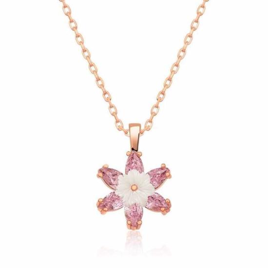 Silver Rose Pink Lotus Flower Necklace