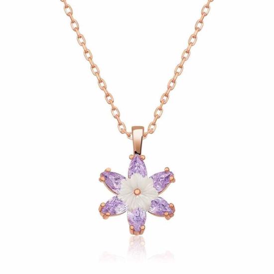 Silver Rose Lilac Lotus Flower Necklace