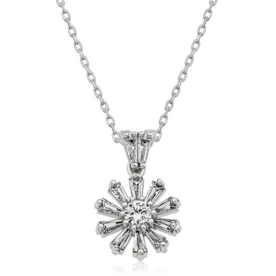 Silver Trapezoid Stone Flower Women’s Necklace
