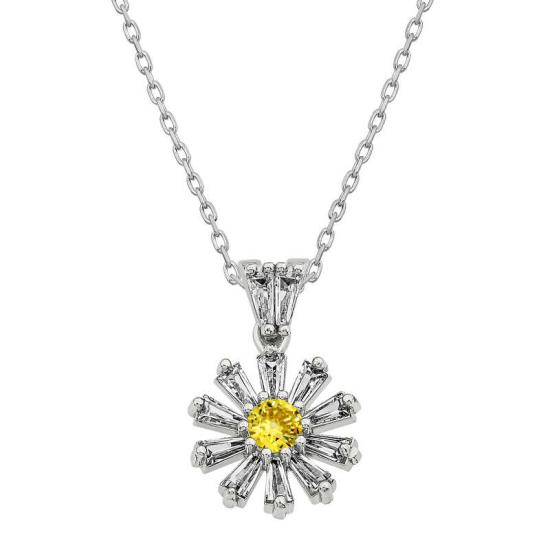 Silver Trapezoid Stone Flower Women’s Necklace