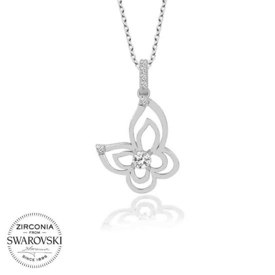 Swarovski Taşlı Gümüş Kelebek Bayan Kolye