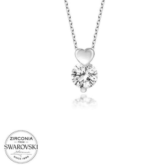 Swarovski Stone Silver Heart Solitaire Women’s Necklace