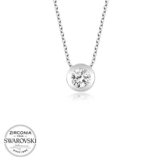Swarovski Stone Silver Circle Solitaire Women’s Necklace