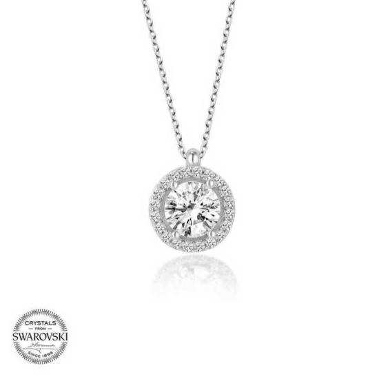 Swarovski Stone Silver Circle Solitaire Women’s Necklace