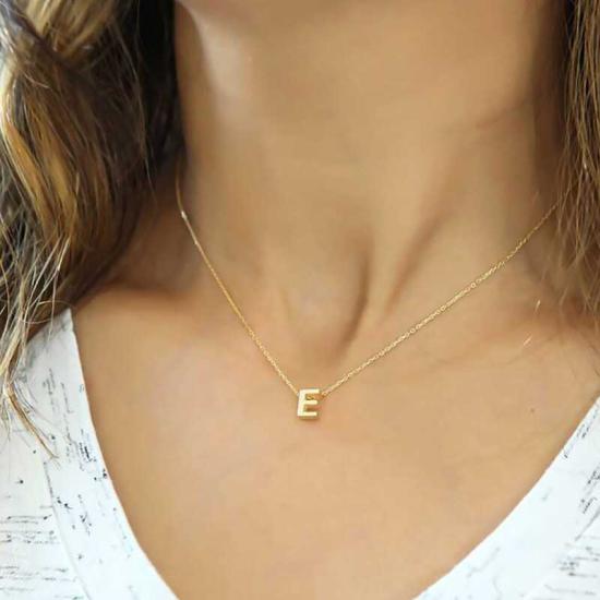 Silver Gold 3D Letter E Women’s Necklace