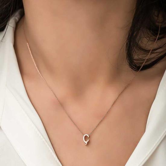 Silver Rose 3D Letter C Women’s Necklace