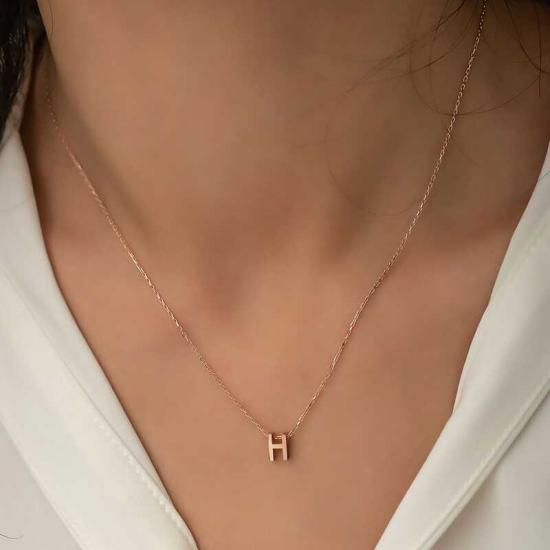 Silver Rose 3D Letter H Women’s Necklace