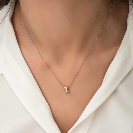 Silver Rose 3D Letter I Women’s Necklace