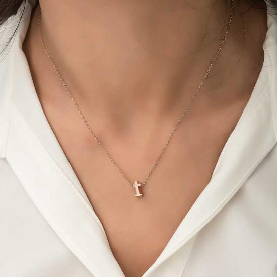 Silver Rose 3D Letter I Women’s Necklace