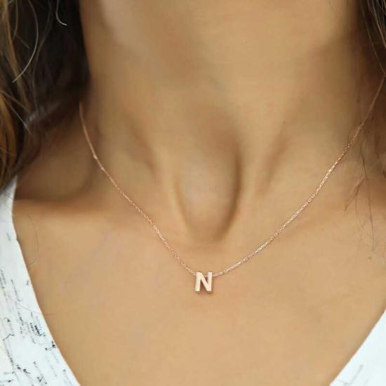 Silver Rose 3D Letter N Women’s Necklace
