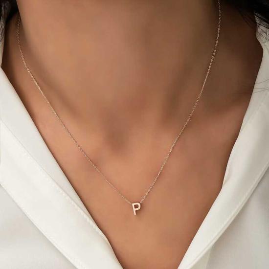 Silver Rose 3D Letter P Women’s Necklace