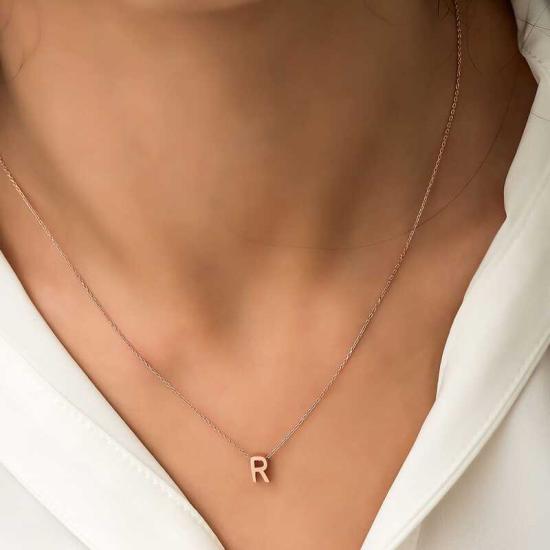 Silver Rose 3D Letter R Women’s Necklace