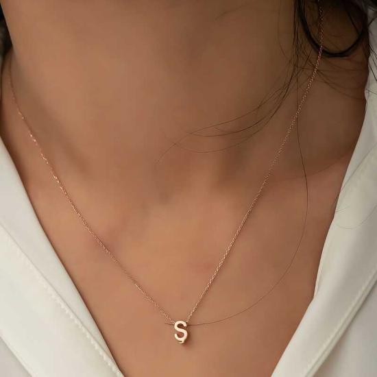 Silver Rose 3D Letter S Women’s Necklace