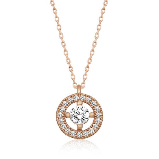 Silver Rose Minimal Round Solitaire Women’s Necklace