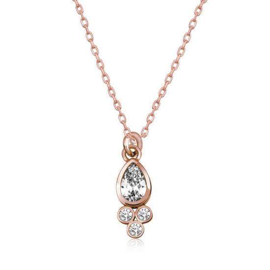 Silver Rose Dew Drop Solitaire Women’s Necklace