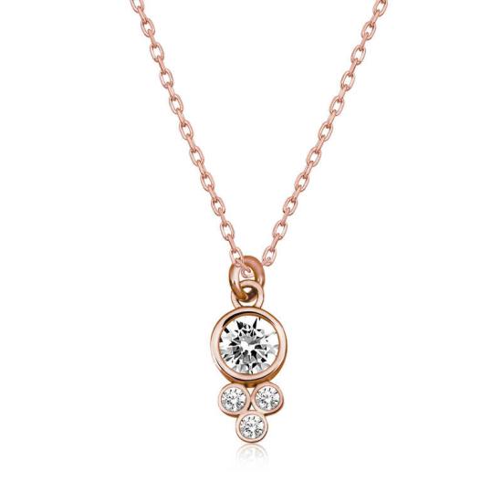 Silver Rose Dew Drop Round Solitaire Women’s Necklace