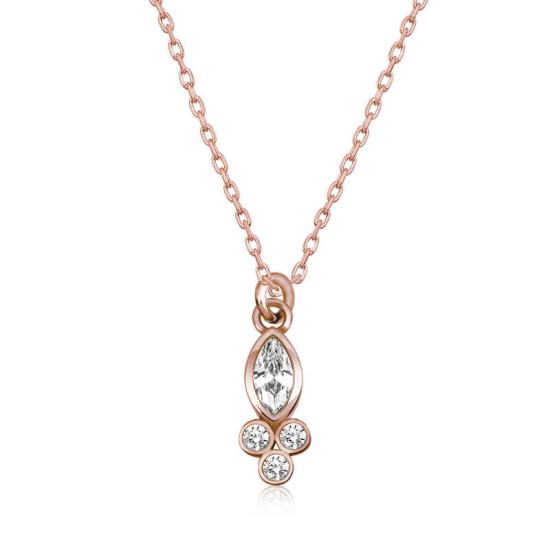 Silver Rose Dew Drop Shuttle Solitaire Women’s Necklace