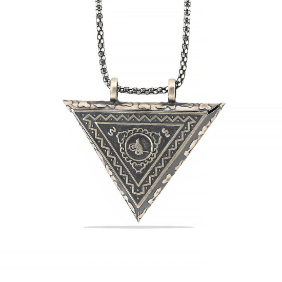 Silver Triangle Openable Tughra Amulet Necklace