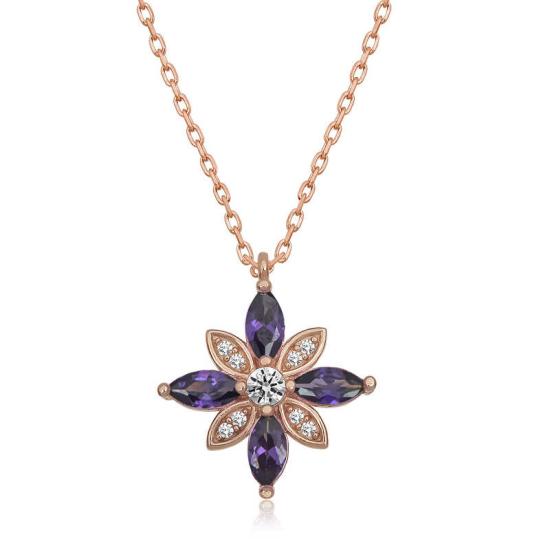Silver Rose Purple Stone Hope Flower Necklace