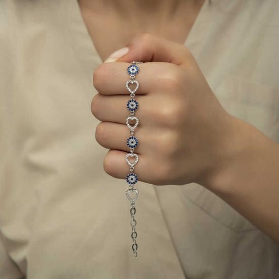 Silver Heart Evil Eye Women’s Bracelet