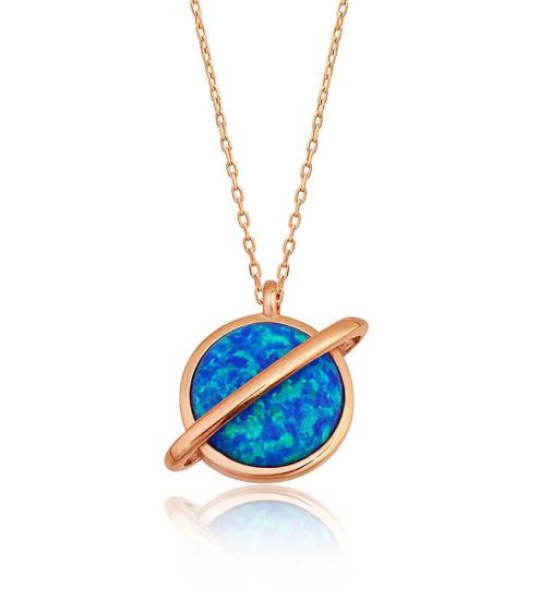 Silver Rose Opal Stone Planet Women’s Necklace
