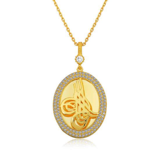Silver Gold Tughra Oval Women’s Necklace