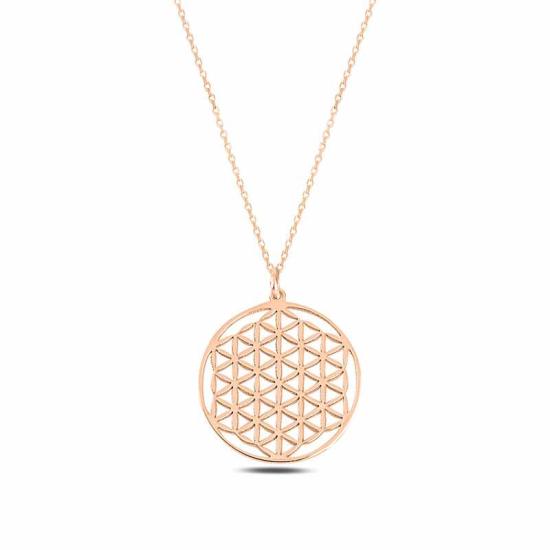 Silver Rose Flower of Life Necklace