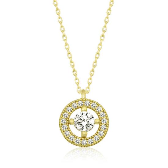 Silver Gold Minimal Round Solitaire Women’s Necklace