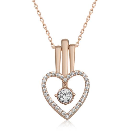 Silver Rose Heart Single Stone Women’s Necklace
